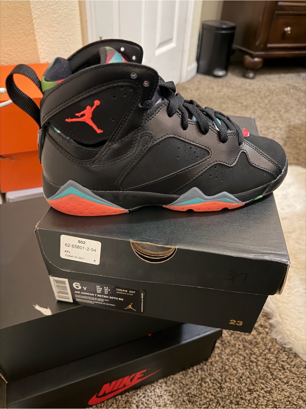 Jordan' High-Top Sneakers in Black with Coral and Teal Accents